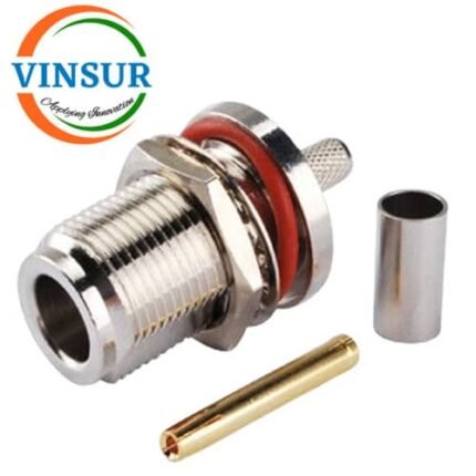 11121215-- RF CONNECTOR - 50OHMS ,  N FEMALE , STRAIGHT , BULK HEAD REAR MOUNT , CRIMP TYPE , RG58, RG142, LMR195 CABLE