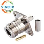 11121414-- RF CONNECTOR - 50OHMS , N FEMALE , STRAIGHT ,4-HOLE FLANGE MOUNT , CRIMP TYPE , RG316, RG174, RG188, LMR100 CABLE