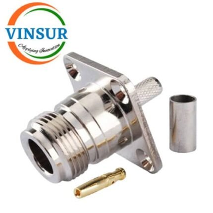 11121414-- RF CONNECTOR - 50OHMS , N FEMALE , STRAIGHT ,4-HOLE FLANGE MOUNT , CRIMP TYPE , RG316, RG174, RG188, LMR100 CABLE