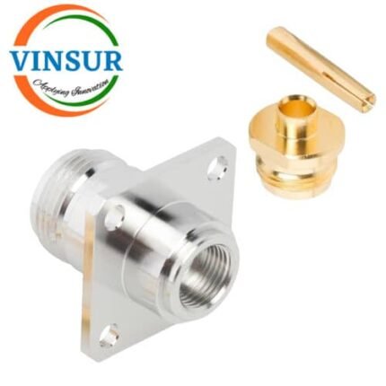 1112143D -- RF CONNECTOR - 50OHMS , N FEMALE , STRAIGHT ,4-HOLE FLANGE MOUNT , SOLDER TYPE , RG402 CABLE