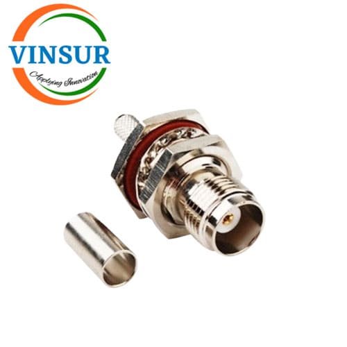 11221215-RF-CONNECTOR-50-OHMS-TNC-FEMALE-STRAIGHT-BULKHEAD-REAR-MOUNT-CRIMP-TYPE-RG58-RG142-LMR195-CABLE.jpg 11221215 -- RF CONNECTOR - 50 OHMS , TNC FEMALE , STRAIGHT , BULK HEAD REAR MOUNT , CRIMP TYPE , RG58, RG142, LMR195 CABLE - Image 1