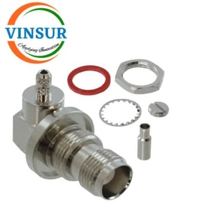 11222214 -- RF CONNECTOR - 50 OHMS , TNC FEMALE , RIGHT ANGLE , BULKHEAD RAERMOUNT,  CRIMP TYPE , RG316, RG174, RG188, LMR100 CABLE