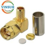 11512015 -- RF CONNECTOR - 50 OHMS , SMA MALE , RIGHT ANGLE ,  CRIMP TYPE , RG58, RG142, LMR195 CABLE