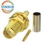 11521214 -- RF CONNECTOR - 50 OHMS , SMA FEMALE , STRAIGHT , BULK HEAD REAR MOUNT , CRIMP TYPE , RG316, RG174, RG188, LMR100 CABLE