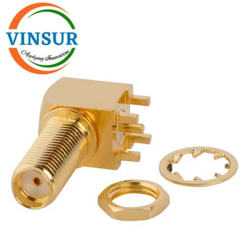 11522240-RF-CONNECTOR-50-OHMS-SMA-FEMALE-RIGHT-ANGLE-BULKHEAD-REAR-MOUNT-PCB-THROUGH-HOLE-ROUND-POST1.jpg 11522240 -- RF CONNECTOR - 50 OHMS , SMA FEMALE , RIGHT ANGLE , BULK HEAD REAR MOUNT , PCB-THROUGH HOLE , SHORT LEGS - Image 1