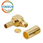 11812014 -- RF CONNECTOR - 50OHMS , MMCX MALE , RIGHT ANGLE ,  CRIMP TYPE , RG316, RG174, RG188, LMR100 CABLE