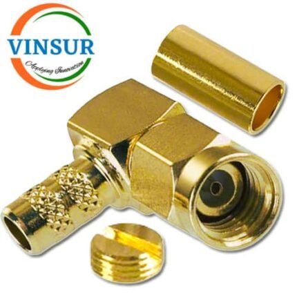 11912015 -- RF CONNECTOR - 50 OHMS , RP SMA MALE , RIGHT ANGLE ,  CRIMP TYPE , RG58, RG142, LMR195 CABLE
