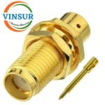 1192123D -- RF CONNECTOR - 50 OHMS , RP SMA FEMALE , STRAIGHT , BULKHEAD REAR MOUNT , SOLDER TYPE , RG402 (0.141 INCH)  CABLE