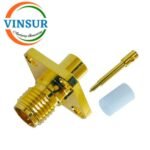 1192143D -- RF CONNECTOR - 50 OHMS , RP SMA FEMALE , STRAIGHT , 4 HOLE FLANGE , SOLDER TYPE , RG402 (0.141 INCH)  CABLE