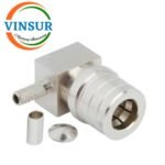 11J12014 -- RF CONNECTOR - 50 OHMS , QMA MALE , RIGHT ANGLE , CRIMP TYPE , RG316, RG174, RG188, LMR100 CABLE