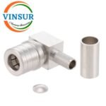 11J12015 -- RF CONNECTOR - 50 OHMS , QMA MALE , RIGHT ANGLE, CRIMP TYPE , RG58, RG142,  LMR195 CABLE