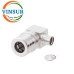 11J1201D -- RF CONNECTOR - 50 OHMS , QMA MALE ,RIGHT ANGLE, SOLDER TYPE , RG402 (0.141 INCH)  CABLE