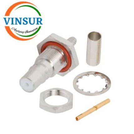 11J21214 -- RF CONNECTOR - 50 OHMS , QMA FEMALE , STRAIGHT BULK HEAD REARMOUNT, CRIMP TYPE , RG316, RG174, RG188, LMR100 CABLE