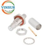 11J21215 -- RF CONNECTOR - 50 OHMS , QMA FEMALE , STRAIGHT,BULK HEAD REARMOUNT, CRIMP TYPE , RG58, RG142,  LMR195 CABLE