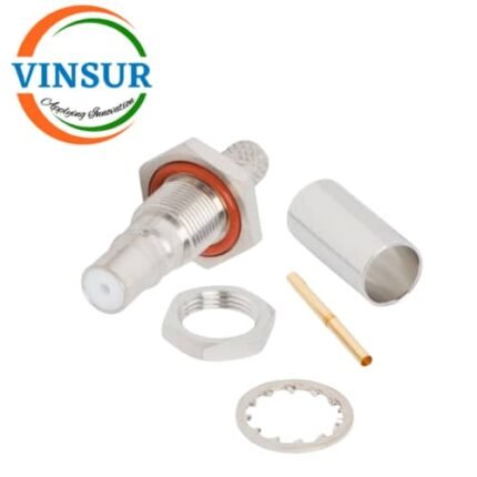 11J21215 -- RF CONNECTOR - 50 OHMS , QMA FEMALE , STRAIGHT,BULK HEAD REARMOUNT, CRIMP TYPE , RG58, RG142,  LMR195 CABLE