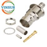 11P2121I -- RF CONNECTOR -- 75 OHMS , MINI BNC FEMALE , STRAIGHT , BULK HEAD REAR MOUNT , CRIMP TYPE , RG179 CABLE