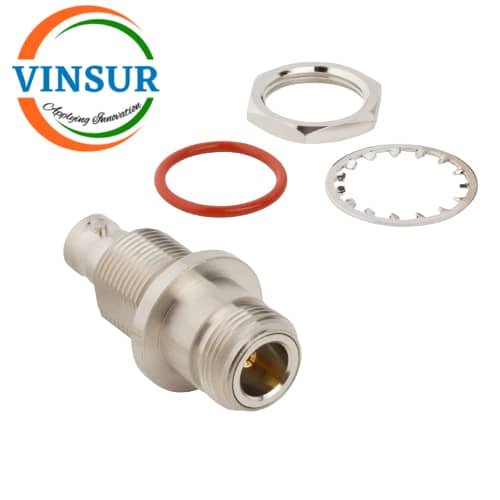 41121321-RF-ADAPTER-50-OHMS-BNC-FEMALE-STRAIGHT-BULKHEAD-TO-N-TYPE-FEMALE-ADAPTER.jpg 41121321-- RF ADAPTER - 50 OHMS, BNC FEMALE STRAIGHT BULKHEAD TO N-TYPE FEMALE ADAPTER - Image 1