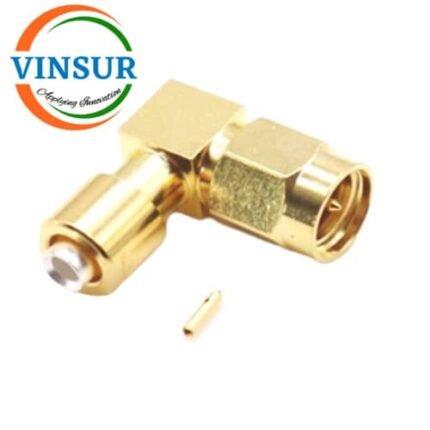 VSW-1151293D-55-- RF CONNECTOR - 50OHMS , SMA MALE , RIGHT ANGLE , SOLDER TYPE , FOR RG402(.141) CABLE