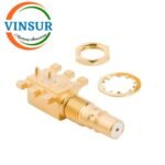 VSW-11J22250 -- RF CONNECTOR - 50 OHMS , QMA FEMALE , RIGHT ANGLE , BULKHEAD REAR MOUNT , PCB-EDGE MOUNT
